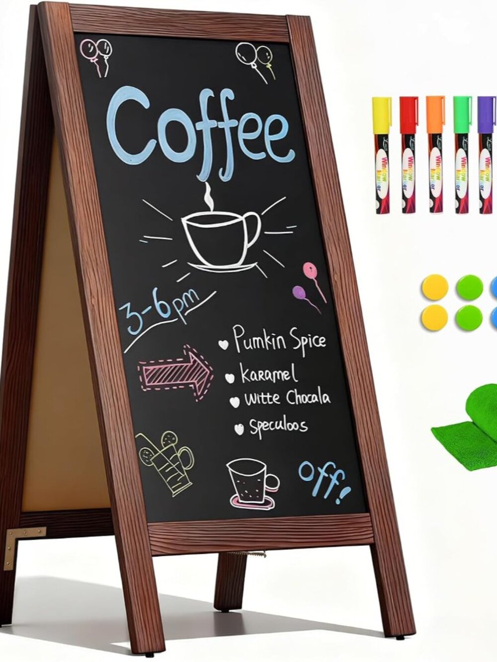 A-Frame Double-Sided Magnetic Chalkboard 40"x20", Rustic Brown